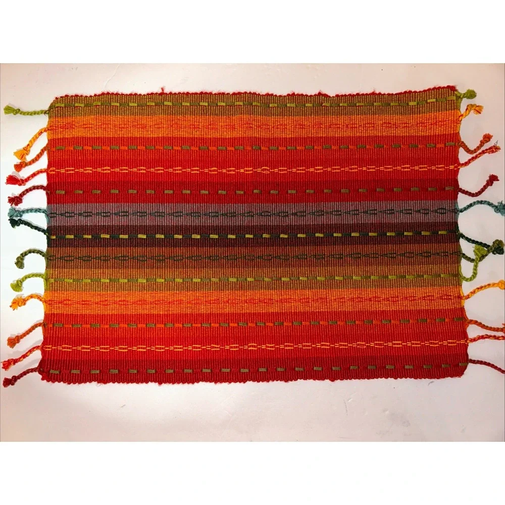 Pier1 Stripped Colorful Fiesta Fringe 4 Placemats 18.5